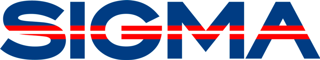 The word "SIGMA" in blue, with red and white horizontal stripes across the letters.