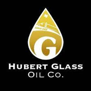 Gold oil drop logo with a "G" and a train, above the text "Hubert Glass Oil Co." on a black background.