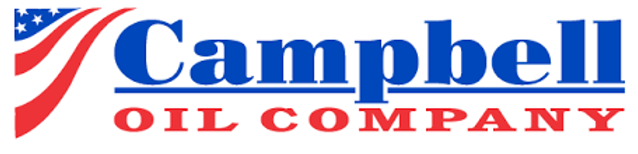 Campbell Oil Company logo with a waving American flag graphic on the left and bold blue and red text.