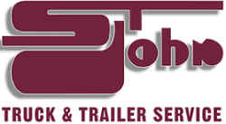 Logo for St. John’s Truck & Trailer Service in maroon text with a stylized "StJohn's" design.