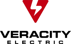 Red triangle with a lightning bolt above the words "Veracity Electric" in bold black letters.